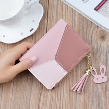 Shlxy Pembe Renk Yeni Cüzdan Kısa Kadın Cüzdan Fermuarlı Çanta Patchwork Moda Panelli Cüzdan Trendy Bozuk Para Cüzdanı Kart Sahibinin Deri Çanta