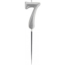 Partijet 7 Rakam Gümüş Çubuk Mum 14 cm