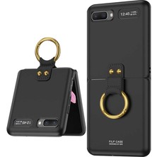 Smcase Samsung Galaxy Z Flip Kılıf Yüzüklü Silikon Mat Ring Siyah