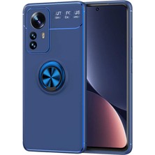 Smcase Xiaomi 12 Pro Kılıf Ravel Silikon Yüzüklü Mıknatıslı+Full Ekran Koruyucu Lacivert