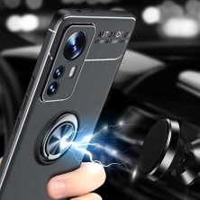 Smcase Xiaomi 12 Pro Kılıf Ravel Silikon Yüzüklü Mıknatıslı+Full Ekran Koruyucu Lacivert