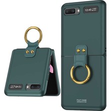 Casestreet Samsung Galaxy Z Flip Kılıf Yüzüklü Silikon Mat Ring Koyu Yeşil