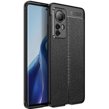 Dlrcase Xiaomi 12 Kılıf Niss Silikon Deri Görünümlü + Full Ekran Koruyucu Siyah