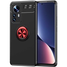 Dlrcase Xiaomi 12 Pro Kılıf Ravel Silikon Yüzüklü Mıknatıslı+Full Ekran Koruyucu Bordo