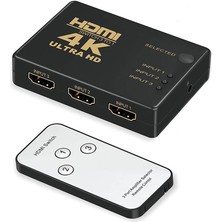 Wozlo 3 Port HDMI Çoklayıcı Switch Çoğaltıcı 4K Kumandalı Ultra Hd Çoklu Cihaz Tek Ekran