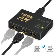 Wozlo 3 Port HDMI Çoklayıcı Switch Çoğaltıcı 4K Kumandalı Ultra Hd Çoklu Cihaz Tek Ekran