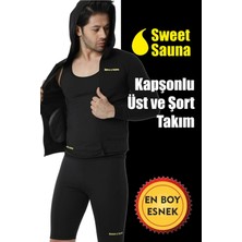 Sweet Sauna Yeni Moda Uzunkollu Kapşonlu Cepli Üst Şort Unisex Sweet Sauna Termal Siyah