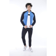 Escetic Erkek Spor Slimfit Kalıp, Dik Yaka, Lastik Paça, 4 Cepli,4 Mevsim  Bayrak Mavisi Eşofman Takımı - 6733