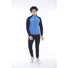 Escetic Erkek Spor Slimfit Kalıp, Dik Yaka, Lastik Paça, 4 Cepli,4 Mevsim  Bayrak Mavisi Eşofman Takımı - 6733