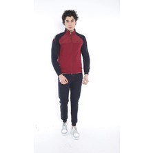 Escetic Erkek Spor Slimfit Kalıp, Dik Yaka, Lastik Paça, 4 Cepli,4 Mevsim  Bordo Eşofman Takımı - 6733