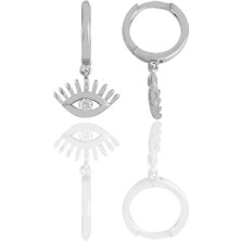 Söğütlü Silver Gümüş Rodyumlu Zirkon Taşlı Kirpikli Göz Küpe