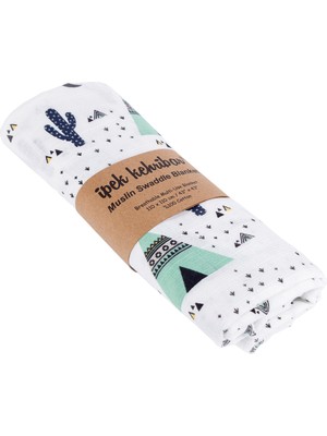 İpek Kehribar %100 Pamuk 110 x110 Müslin Battaniye ve 40x40 Müslin Ağız Mendili / Kaktüs