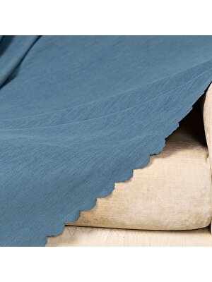 Benimol Kot Mavi Dokuma Kadife Şönil Düz Kumaş Çift Taraflı Koltuk Şalı Örtüsü Battal Boy 175x300cm