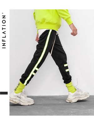 Yihang Boutique Enflasyon Erkekler Siyah Floresan Yeşil Gevşek Trafik Reflektör Spor Pantolon 8826 W (Yurt Dışından)