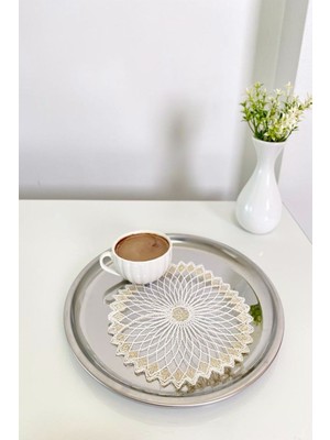 Emtory Home 6 Adet Sunshine Modern Beyaz & Gold Simli Bardak Altlığı & Kokteyl Peçetesi