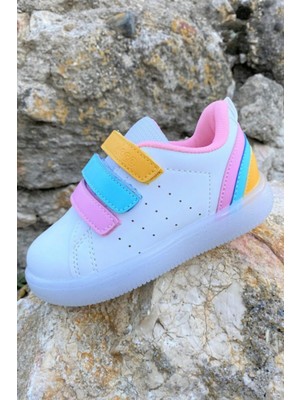 Sun Kız / Erkek Çocuk Işıklı Beyaz Pembe Sneaker Bebe Patik Filet  Spor Ayakkabı 220.P21Y.212
