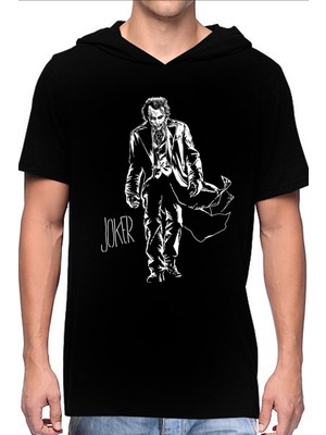 Rock&Roll Paltolu Joker Siyah Kapşonlu Kısa Kollu Erkek T-Shirt