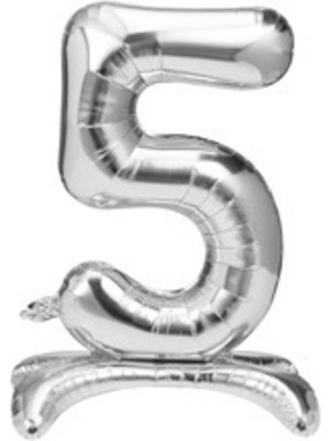 Best Parti 5 Yaş Gümüş Renkli Ayaklı Folyo Balon Rakam 32 Inç 80 cm