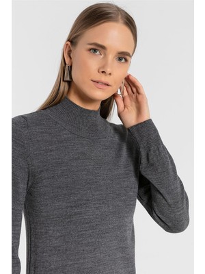 Miss Poem Kadın Yarım Balıkçı Triko Basic Kazak 32845 Antrasit