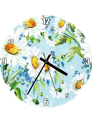 Cakatablo Papatyalar ve Menekşeler Dijital Çizim Duvar Saati (Çap 30X30 Cm)