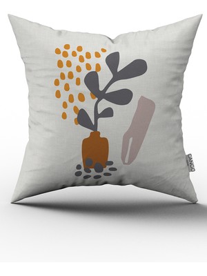 Cango Home Gri Sarı Bohem Tarz Yaprak Desenli Dijital Baskılı Kırlent Yastık Kılıfı  CGH641