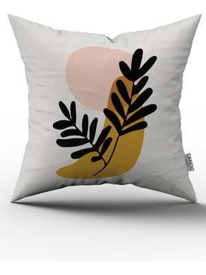 Cango Home Sarı Siyah Modern Bohem Yaprak Desenli Dijital Baskılı Kırlent Yastık Kılıfı  CGH639