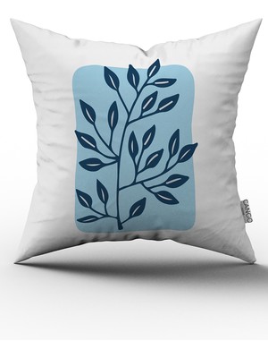 Cango Home Mavi Beyaz Dekoratif Modern Yaprak Desenli Dijital Baskılı Kırlent Yastık Kılıfı  CGH726