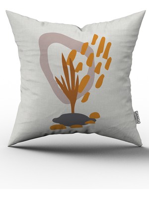 Cango Home Gri Sarı Bohem Tarz Yaprak Desenli Dijital Baskılı Kırlent Yastık Kılıfı  CGH643