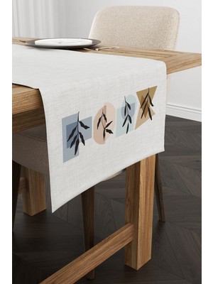 Cango Home Kahverengi Mavi Modern Soyut Yaprak Desenli Dijital Baskılı Runner 4KMBS107-RN