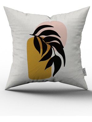 Cango Home Sarı Siyah Modern Bohem Yaprak Desenli Dijital Baskılı Kırlent Yastık Kılıfı  CGH640