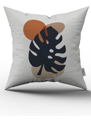 Cango Home Lacivert Turuncu Bohem Tarz Yaprak Desenli Dijital Baskılı Kırlent Yastık Kılıfı  CGH689