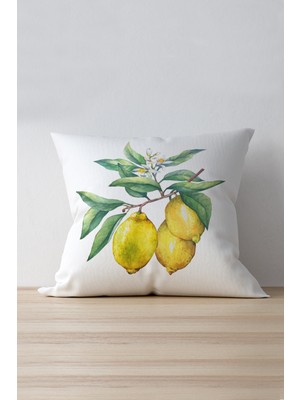 Cango Home Çift Tarafı Baskılı Limonlu Sarı Yeşil Yastık Kırlent Kılıfı 901-CT