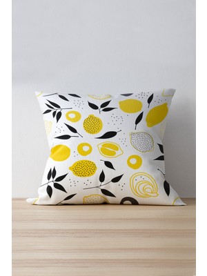 Cango Home Çift Tarafı Baskılı Limonlu Sarı Yeşil Yastık Kırlent Kılıfı 929-CT