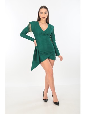 Maraslı Desing Krep Yeşil Mini Elbise