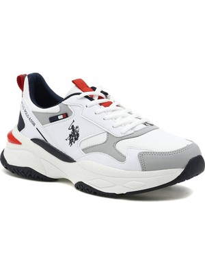U.S. Polo Assn. 2KEAYZY31601  Solıdar 1pr On Nokta Desen Bağcıklı Spor Ayakkabı Beyaz Lacı Kırmızı