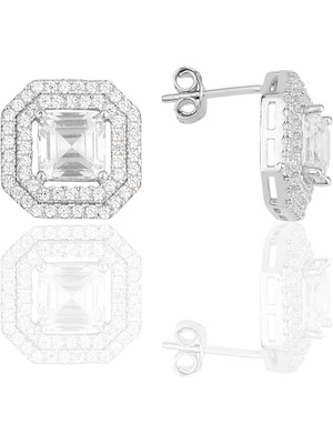 Söğütlü Silver Gümüş Rodyumlu Özel Tasarım Baget Kesim Zirkon Taşlı Küpe