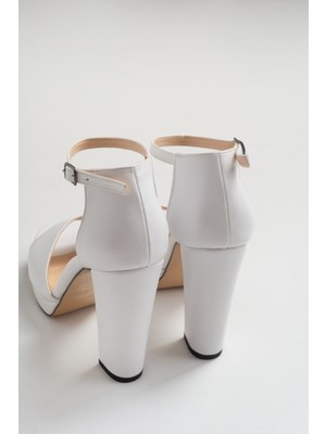Luvi 08K15 Beyaz Cılt Topuklu Kadın Ayakkabı