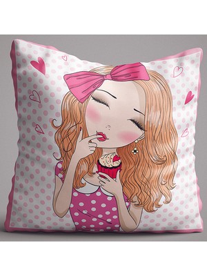 Cango Home Pembe Beyaz Kız Çoçuk Figürlü Dijital Baskılı Çocuk Çift Taraflı Kırlent Kılıfı - OTYK515-CT