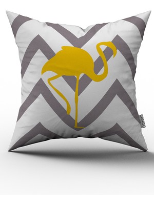 Cango Home Gri Sarı Flamingo Desenli Dijital Baskılı Çift Taraflı Kırlent Kılıfı - YST02-CT