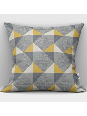 Cango Home Sarı Gri Dekoratif Geometrik Desenli Çift Taraflı Dijital Baskılı Kırlent Kılıfı  - YLMS108