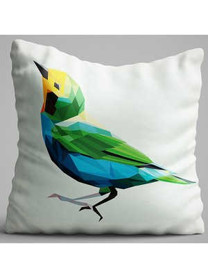 Cango Home Yeşil Sarı Kuş Figürlü Dijital Baskılı Çift Taraflı Kırlent Kılıfıı - OTYK619-CT