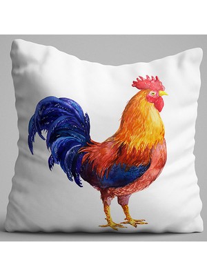 Cango Home Beyaz Kahverengi Horoz Figürlü Dijital Baskılı Çift Taraflı Kırlent Kılıfı - OTYK617-CT