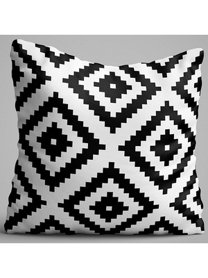 Cango Home Beyaz Siyah Geometrik Baklava Desenli Dijital Baskılı Çift Taraflı Kırlent Kılıfı - OTYK556-CT