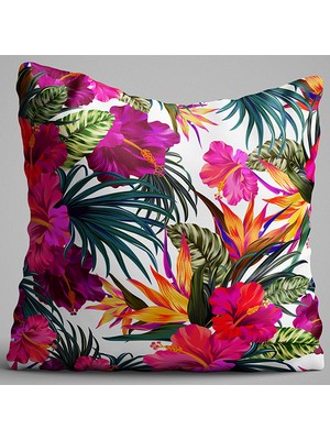 Cango Home Yeşil Pembe Tropikal Çiçek Desenli Dijital Baskılı Çift Taraflı Kırlent Kılıfı - OTYK544-CT