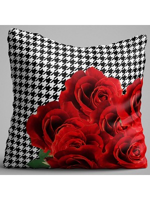 Cango Home Siyah Beyaz Gül ve Kazayağı Desenli Dijital Baskılı Çift Taraflı Kırlent Kılıfı - OTYK547-CT