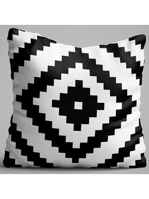 Cango Home Siyah Beyaz Etnik Baklava Desenli Dijital Baskılı Çift Taraflı Kırlent Kılıfı - OTYK517-CT