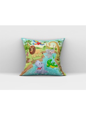 Cango Home Mavi Hayvanlar Alemi Dijital Baskılı Çocuk Çift Taraflı Kırlent Yastık Kılıfı - CHCCK13-CT