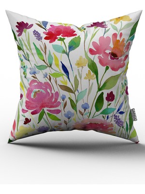Cango Home Beyaz Çok Renkli Çiçek Desenli Dijital Baskılı Çift Taraflı Kırlent Kılıfı - YST05-CT