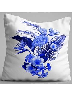 Cango Home Mavi Tropikal Flamingo ve Kuştüyü Desenli Dijital Baskılı Çift Taraflı Kırlent Kılıfı - OTYK497-CT