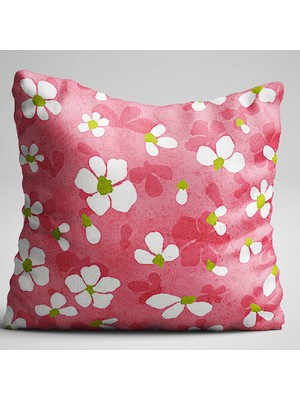 Cango Home Beyaz Pembe Papatya Desenli Dijital Baskılı Çift Taraflı Kırlent Kılıfı - OTYK375-CT